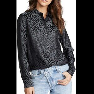 Equipment Essential Black Tonal Leopard Print Blouse Size M